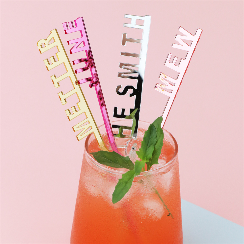 Cocktail Recipe Book - 50Pcs ส่วนบุคคลชื่อ Swizzle Sticks อะคริลิคตารางการ์ดสถานที่ Custom