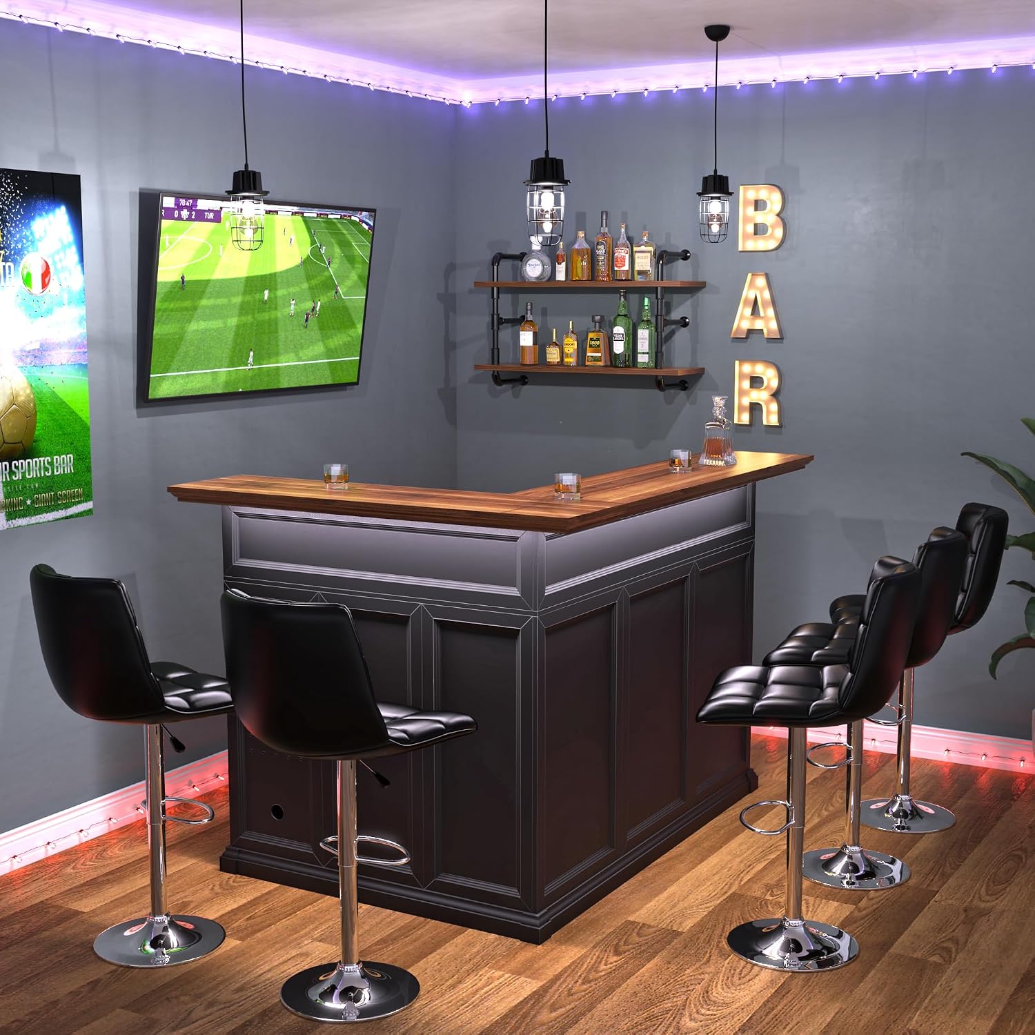 Home Bar And Fridge - ตู้บาร์รูปตัว L พร้อมพื้นที่สำหรับตู้เย็น, บาร์ขนาดใหญ่สำหรับห้องใต้ดิน, ปรับแต่งได้